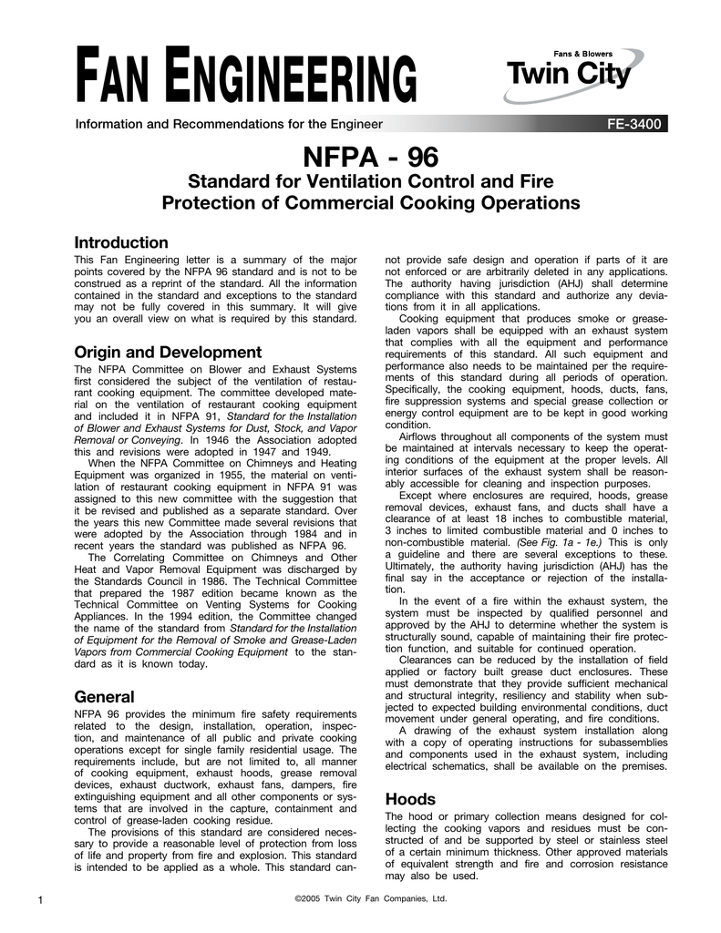 NFPA96 Standard for Ventilation Control and Fire Protection of