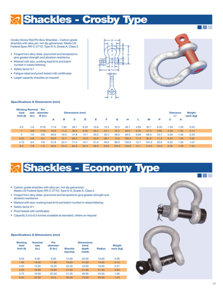 Crosby Bow Shackle Spec Sheet Manualzz