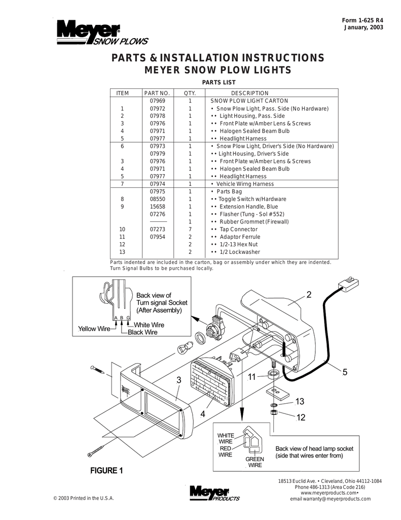 Meyer Snow Plow Headlight Switch Part # 08550
