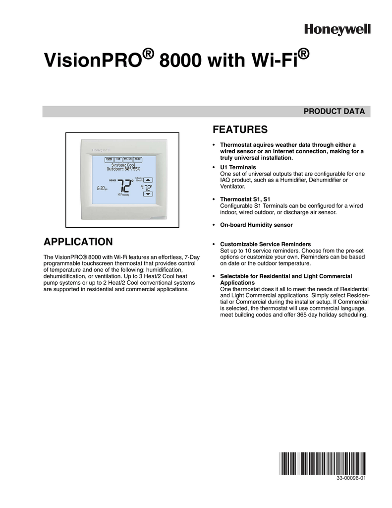 Honeywell TH8321WF1001 Thermostat Wi-Fi VisionPRO 8000