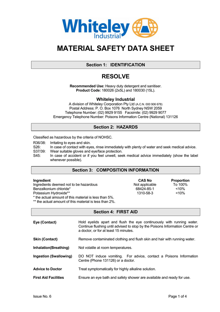 Resolve Msds Manualzz