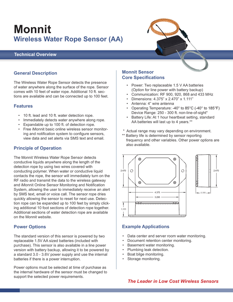 Monnit Wireless Water Rope Sensor Aa Manualzz Com