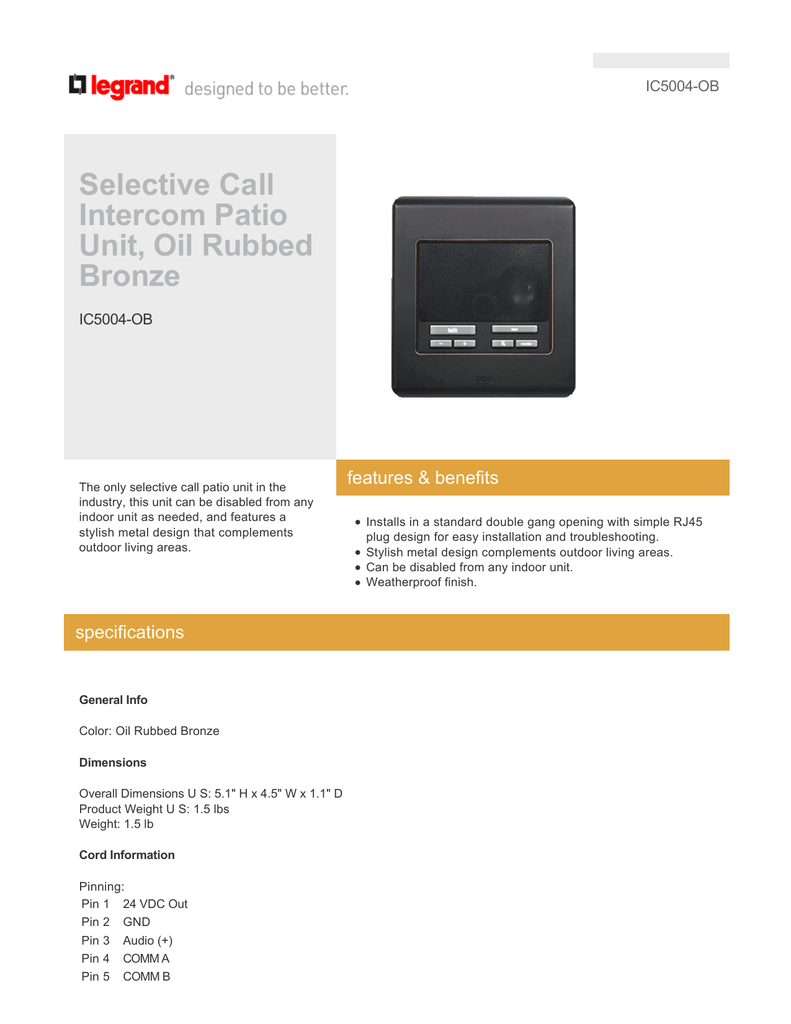 OilRubbed Bronze IC5004OB OnQ/Legrand Selective Call Patio