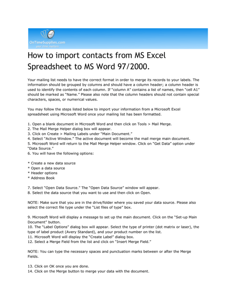Ms Word 97 00 Mail Merge Instructions Manualzz