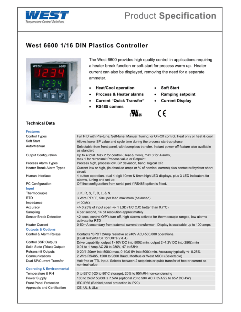 Specification West 6600 1 16 Din Plastics Controller Manualzz