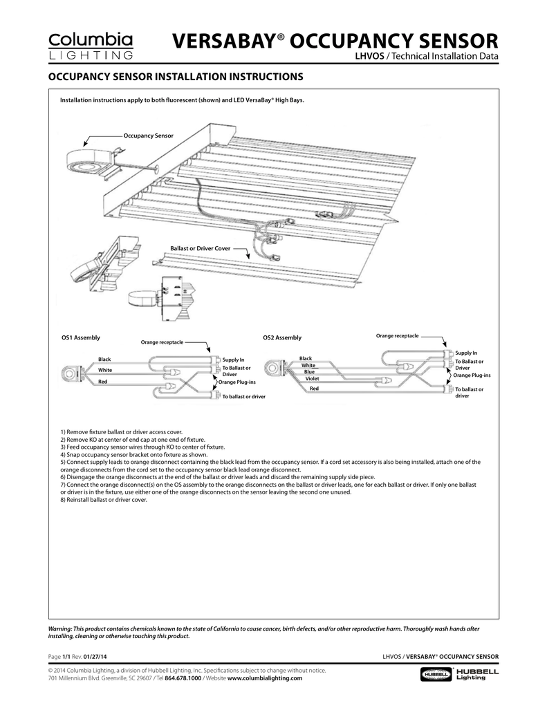 Versabay Occupancy Sensor Installation Instructions Lhvos