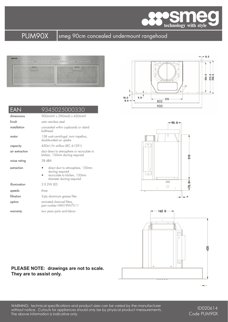 PUM90X smeg 90cm concealed undermount rangehood EAN Manualzz