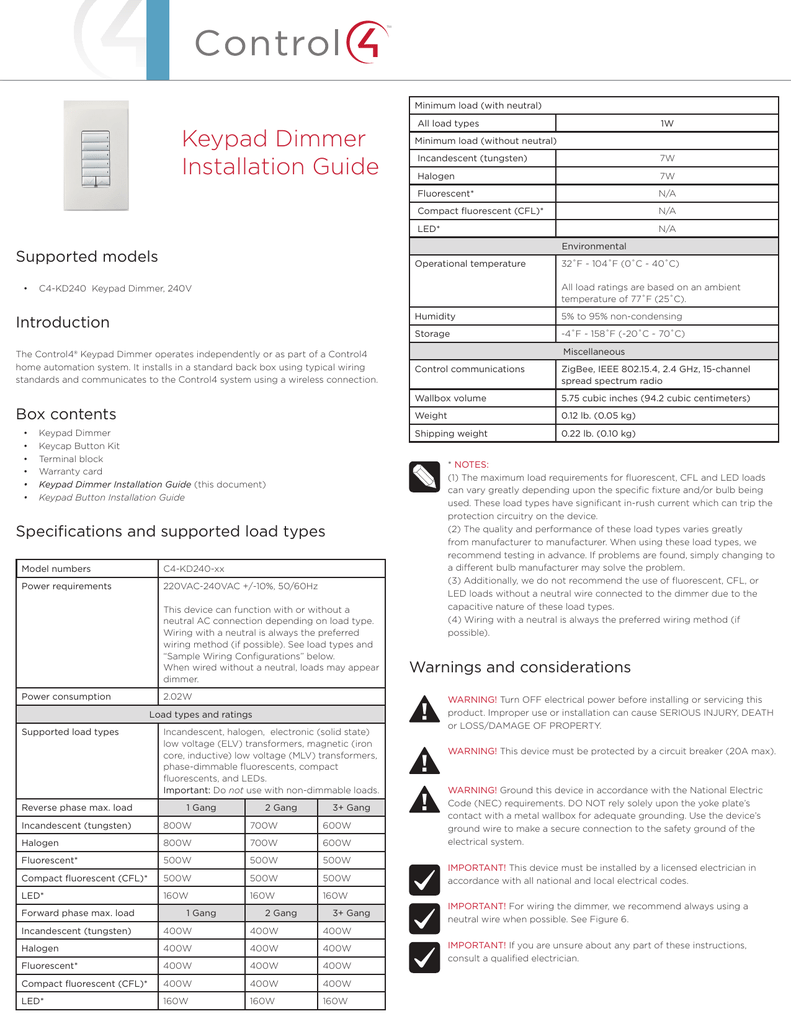 Wireless Keypad Dimmer 240v Installation Guide Rev E Manualzz Com