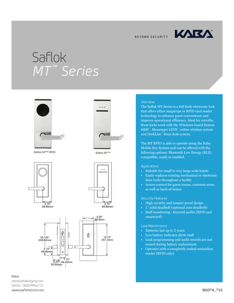 Saflok MT Series Fact Sheet [M3574] Manualzz
