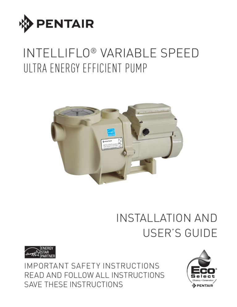 Intelliflo Variable Speed Ultra Energy Efficient Pump Installation And Manualzz