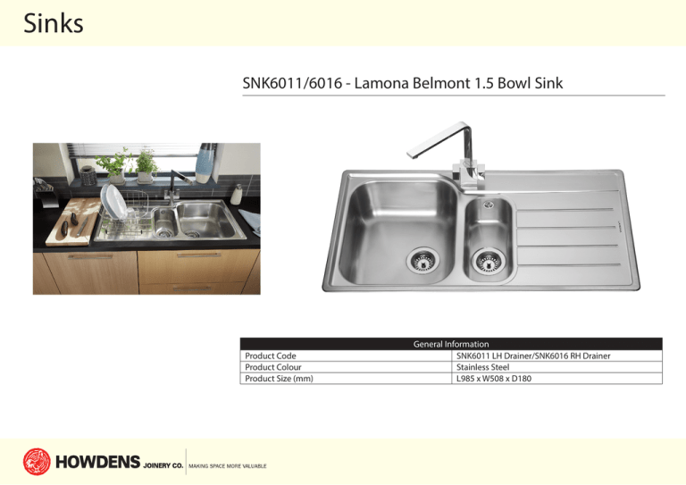 Sinks SNK6011/6016 Lamona Belmont 1.5 Bowl Sink Manualzz
