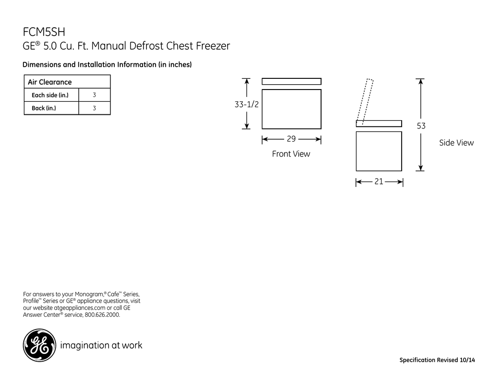 ge 10.6 chest freezer dimensions