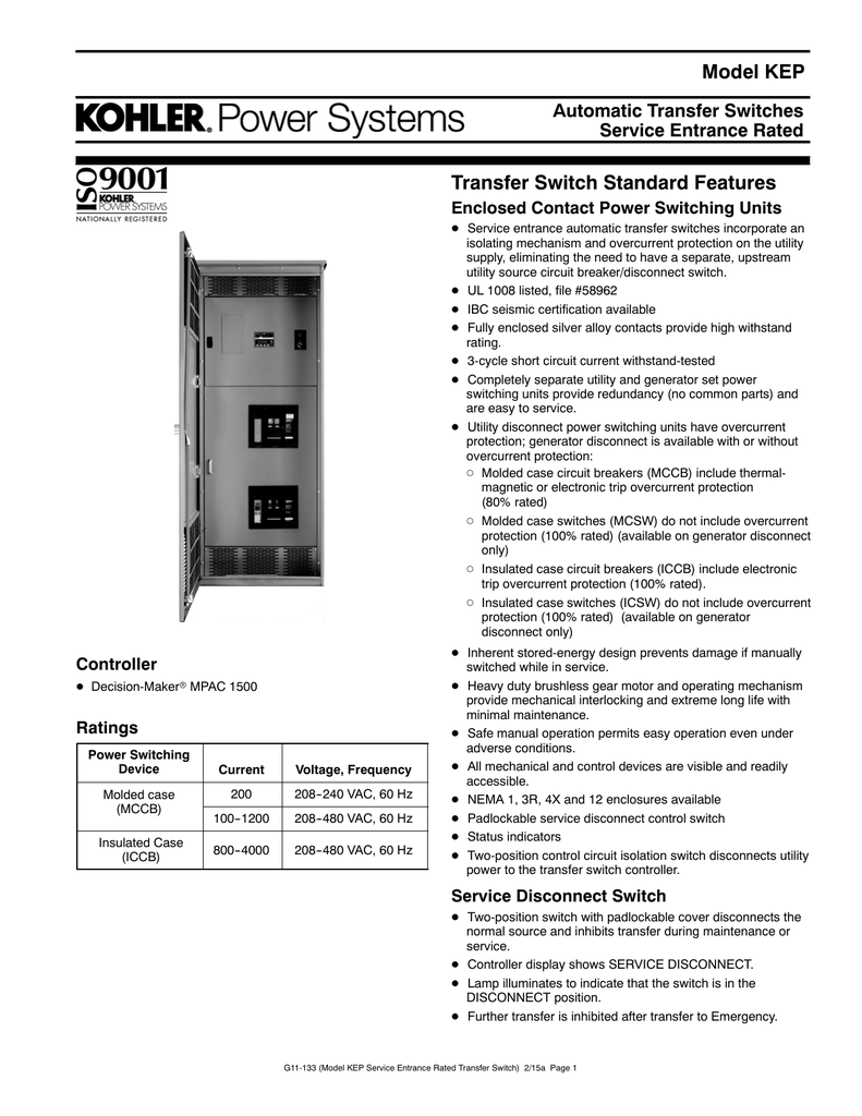 Model Kep Transfer Switch Standard Features Automatic