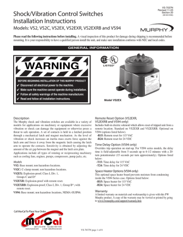 Shock Vibration Control Switches Installation Instructions Manualzz Shock Vibration Control Switches, Murphy Vibration Switch Wiring Diagram