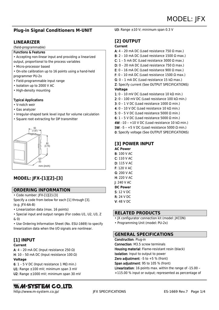 Model Jfx Plug In Signal Conditioners M Unit 2 Output Linearizer Manualzz