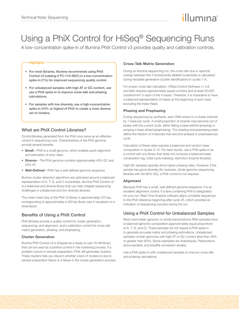 Using a PhiX Control for HiSeq Sequencing Runs Manualzz