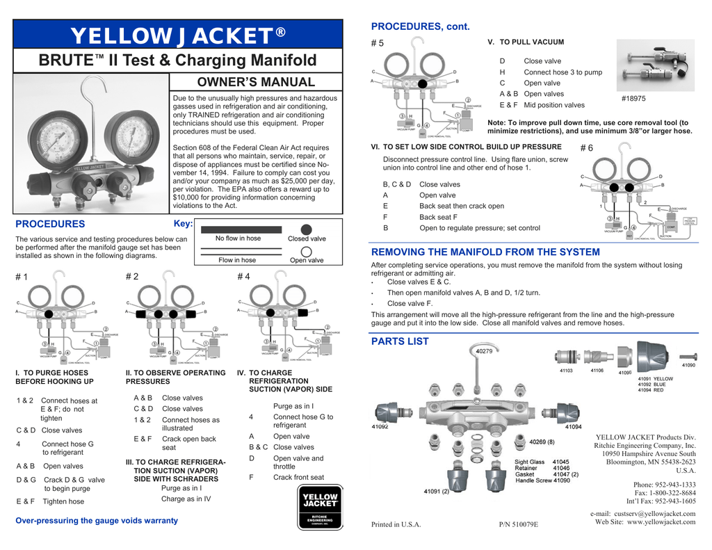 Yellow Jacket Brute II Manifold Manual Manualzz