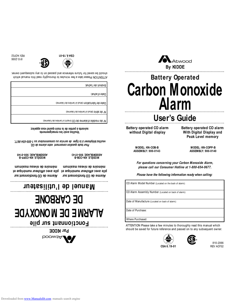 Atwood Carbon Monoxide Alarm Kncoppb Manualzz