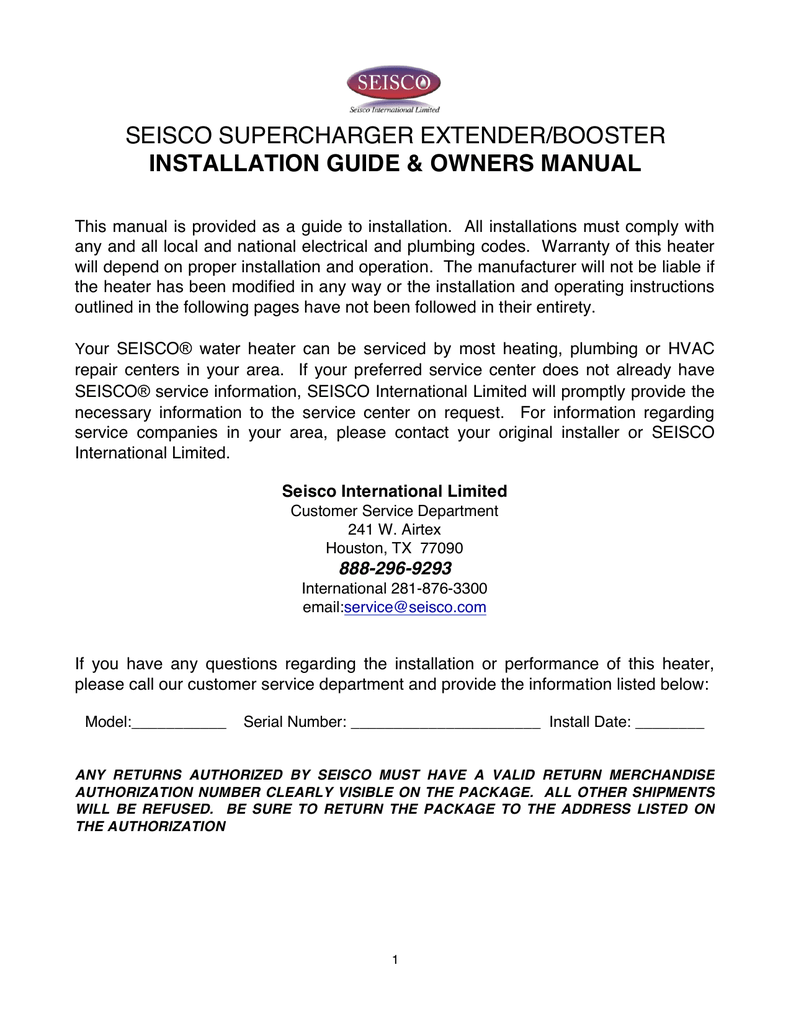Seisco Supercharger Owner's Manual | Manualzz