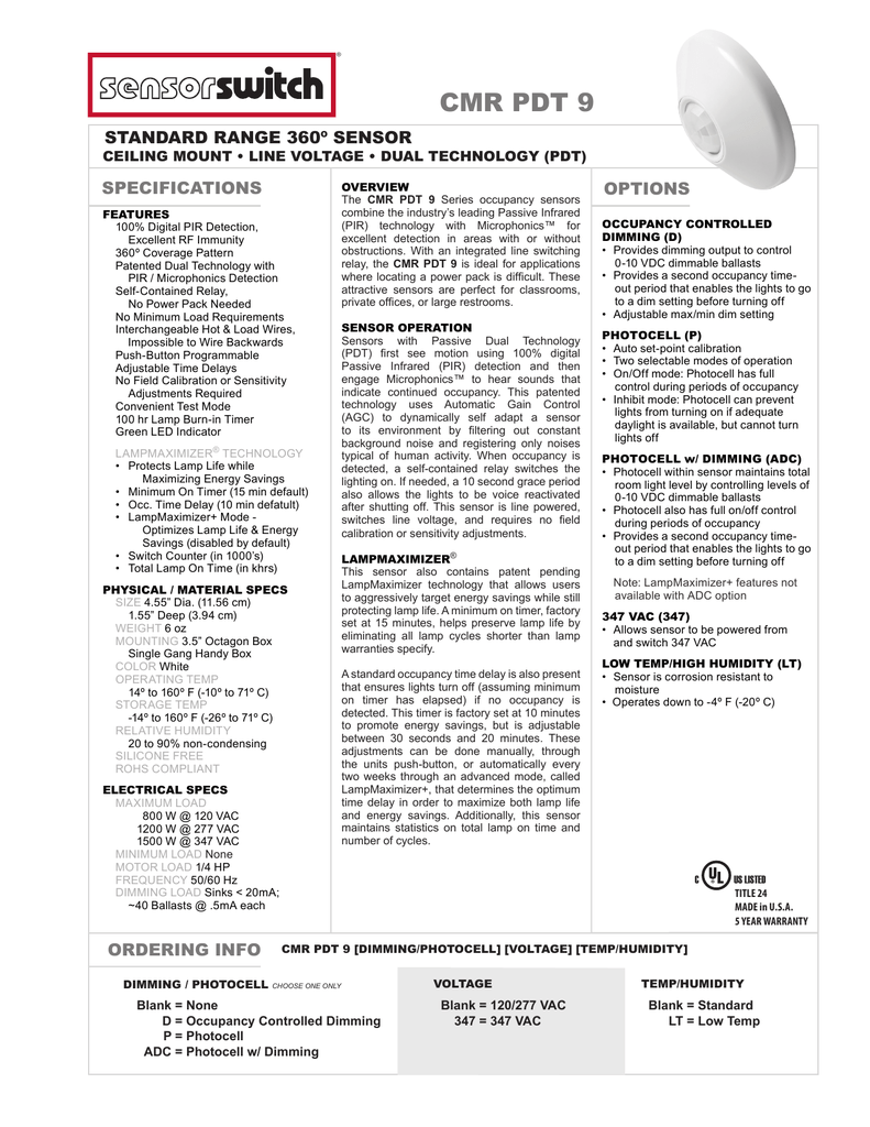 CMR-PDT-9 Datasheet | Manualzz Sensor Switch Cmr Pdt 9 Wiring Diagram Manualzz