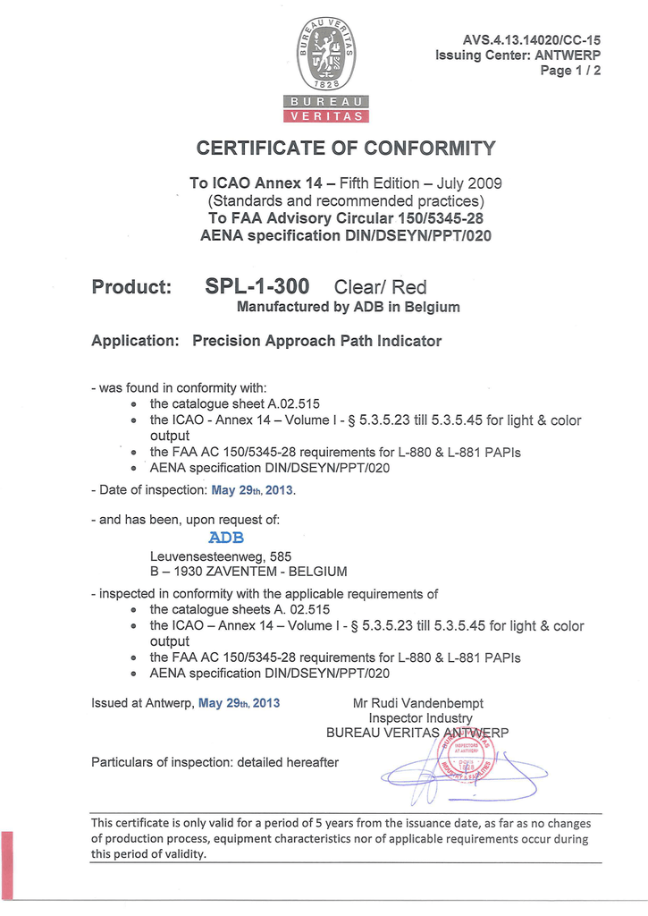 Spl Certificate Of Conformance Bureau Veritas Manualzz