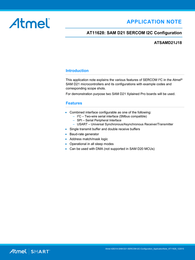 View detail for Atmel AT11628: SAM D21 SERCOM I2C Configuration | Manualzz