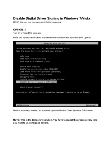 windows 7 digital driver signing disable