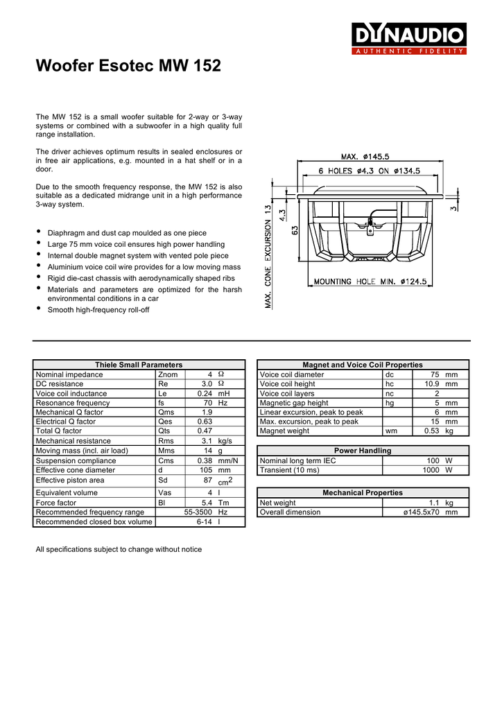 Woofer Esotec Mw 152 Manualzz