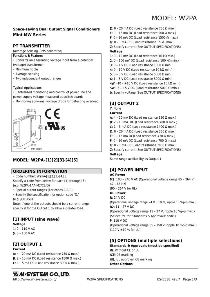 Model W2pa Mini Mw Series Space Saving Dual Output Signal Conditioners Manualzz