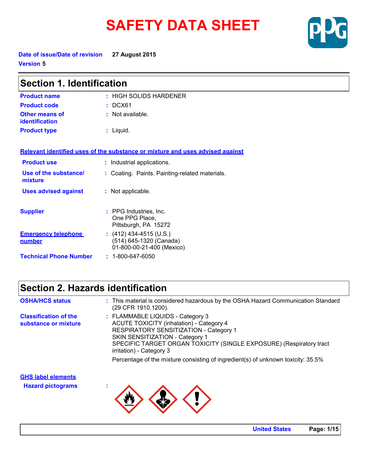 PPG DCX61 Hs Urethane Hardener (English) Manualzz