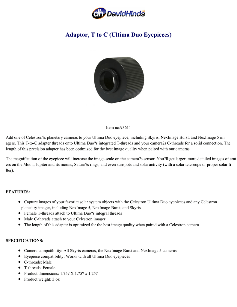 Adaptor T To C Ultima Duo Eyepieces Manualzz