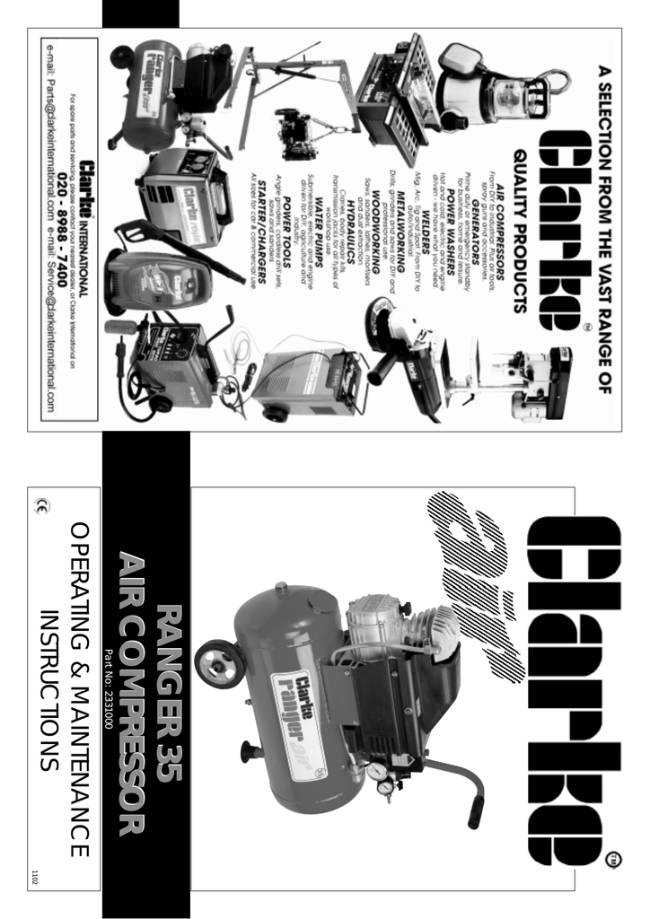 Air Compressor Ranger 35 Opera Ting Amp Maintenance Manualzz Air Compressor Ranger 35 Opera Ting