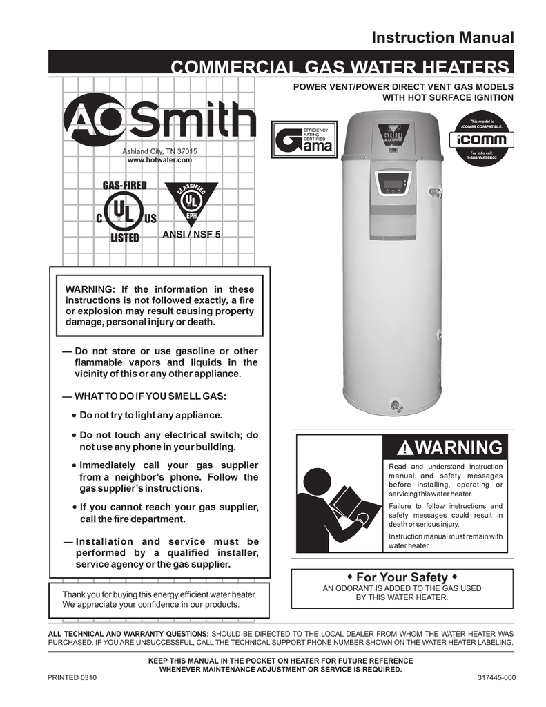 A.O. Smith Gas Models Instruction manual Manualzz