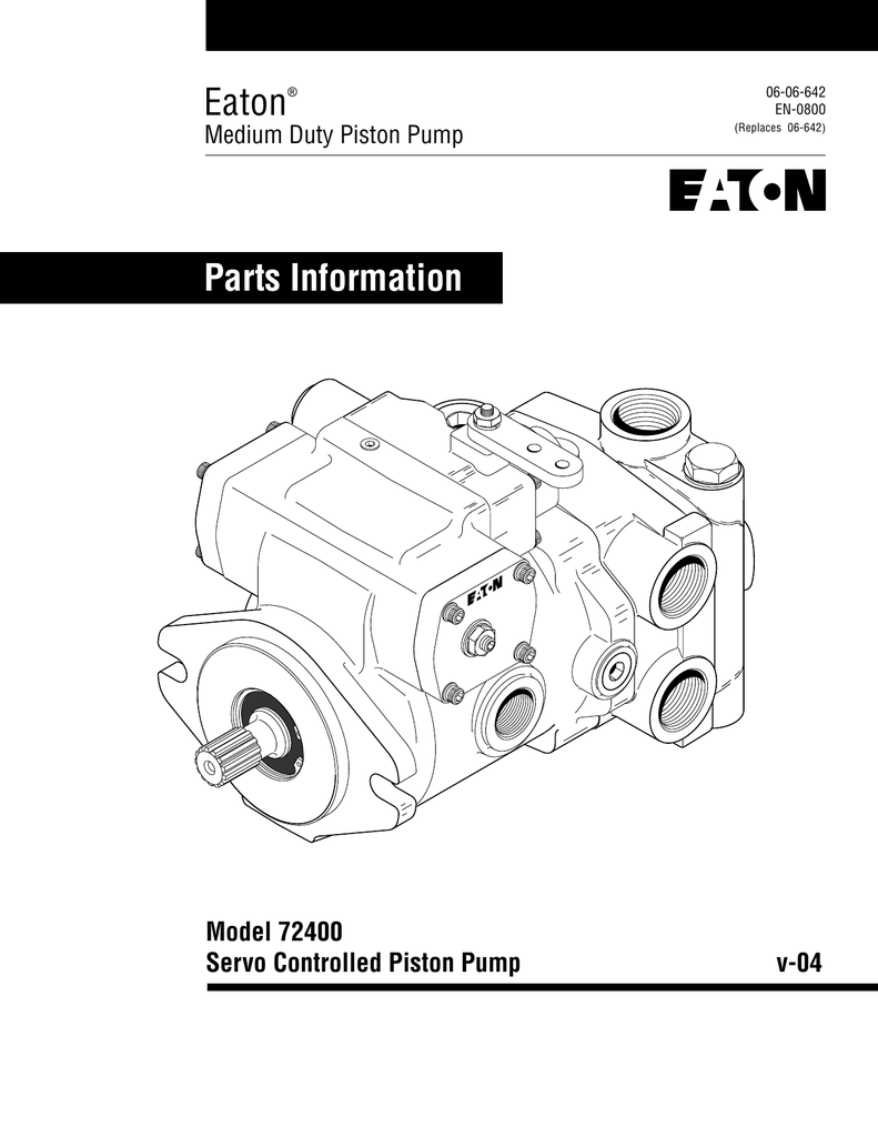 Eaton Parts Information Model 72400 Servo Controlled Piston Pump Manualzz