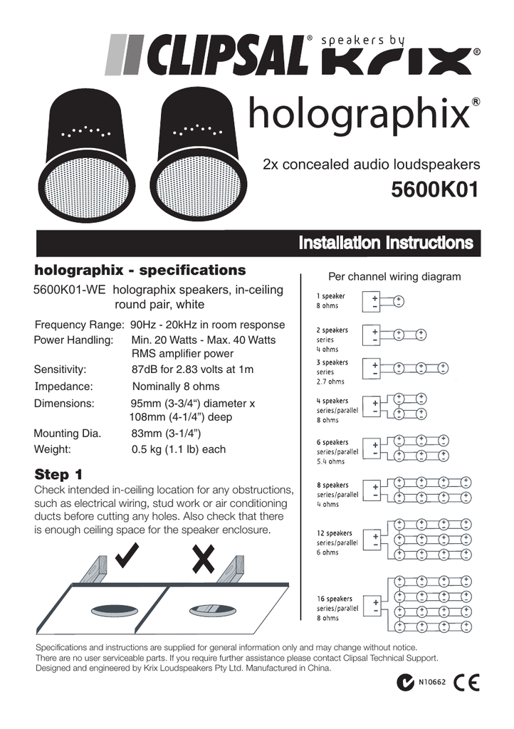 Krix Holographix In Ceiling Loudspeaker Installation Manual 999kb