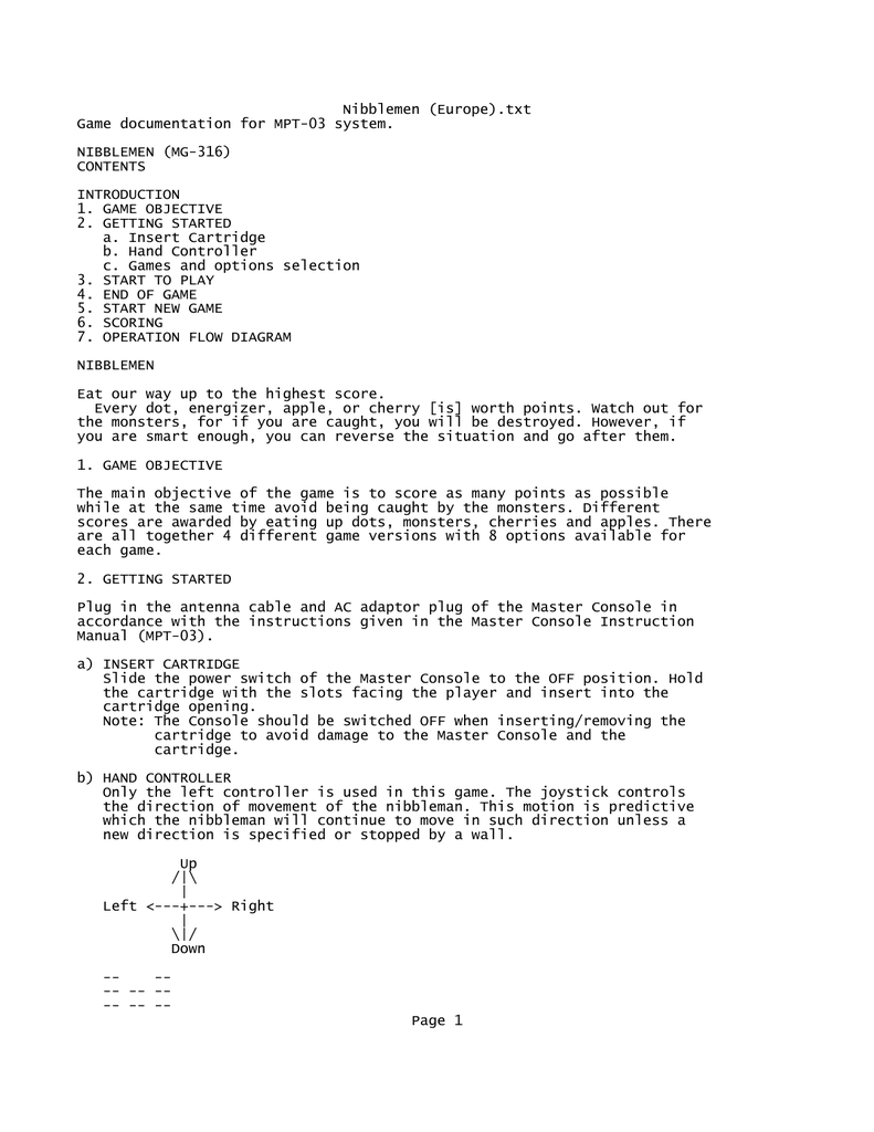 Nibblemen Europe Txt Game Documentation For Mpt 03 System Nibblemen Mg 316 Contents Manualzz