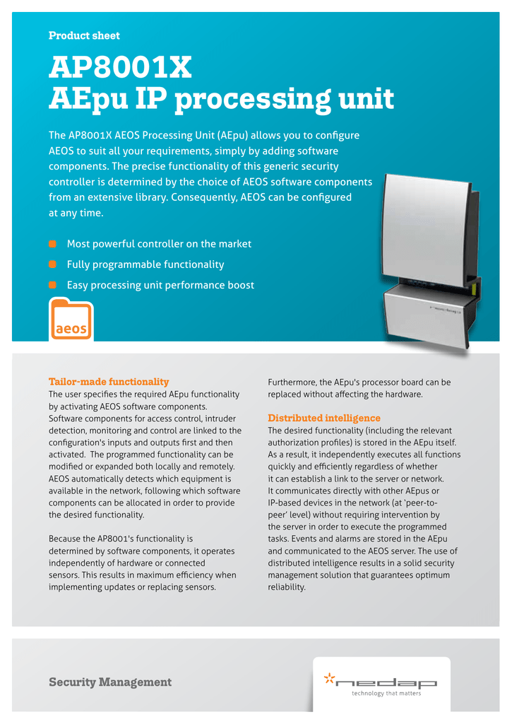 Nedap AEOS AP8001X Access Control System Controllers Datasheet | Manualzz