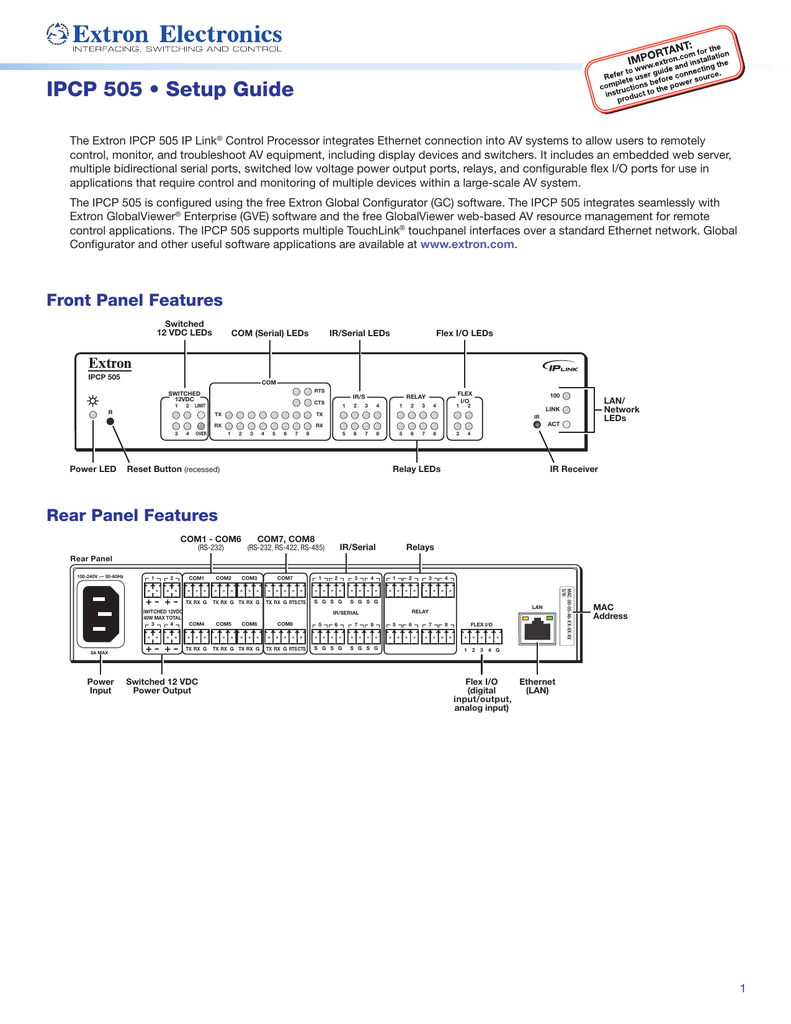 EXTRON IPCP 505 Link Control Processor 