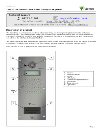 Paxton Net2 Entry VR Panel Access Control User Guide | Manualzz