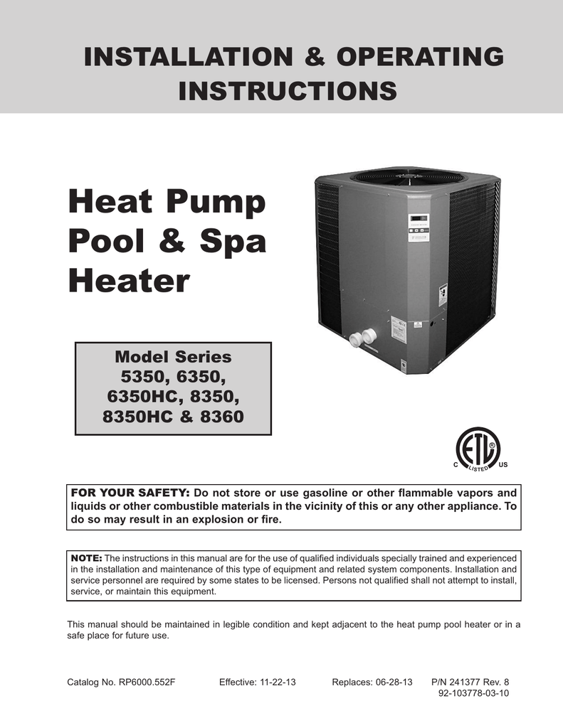 RayPak QT Heat Pump Manual Manualzz