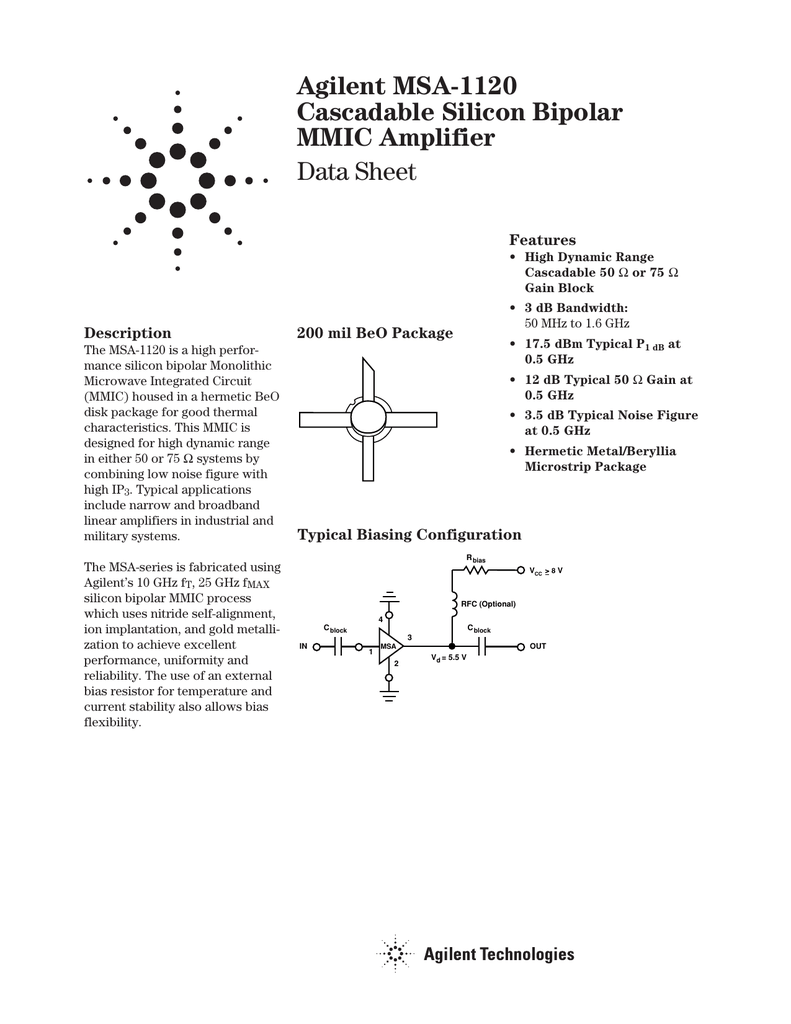 AGILENT MSA-0835-TR1 SMT-35 Cascadable Silicon Bipolar