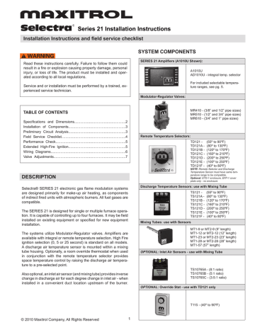 Maxitrol Selectra Series 21 Installation Instructions | Manualzz