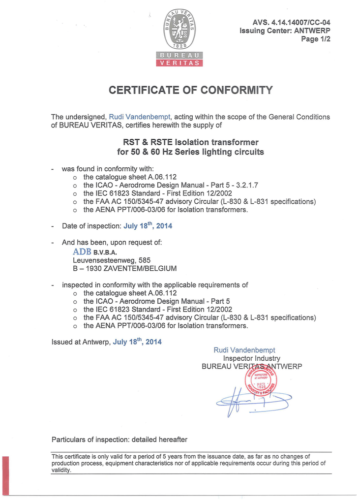 Rst Certificate Of Conformity Bureau Veritas Manualzz