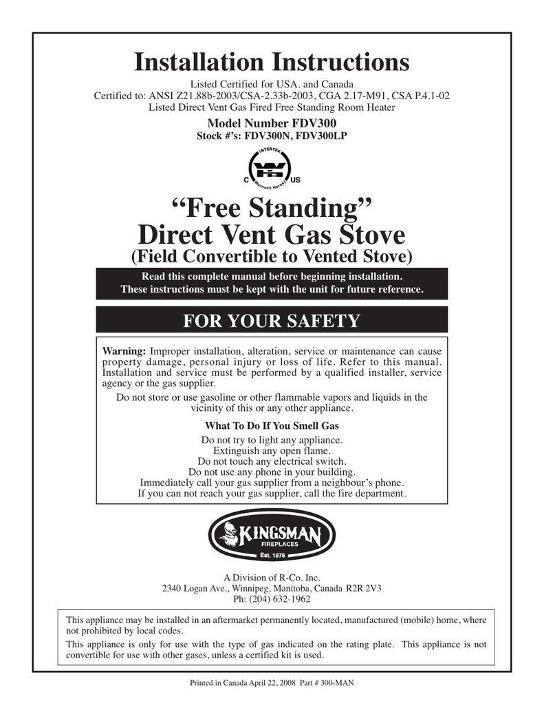 Kingsman Fireplaces FDV300 Manual Manualzz