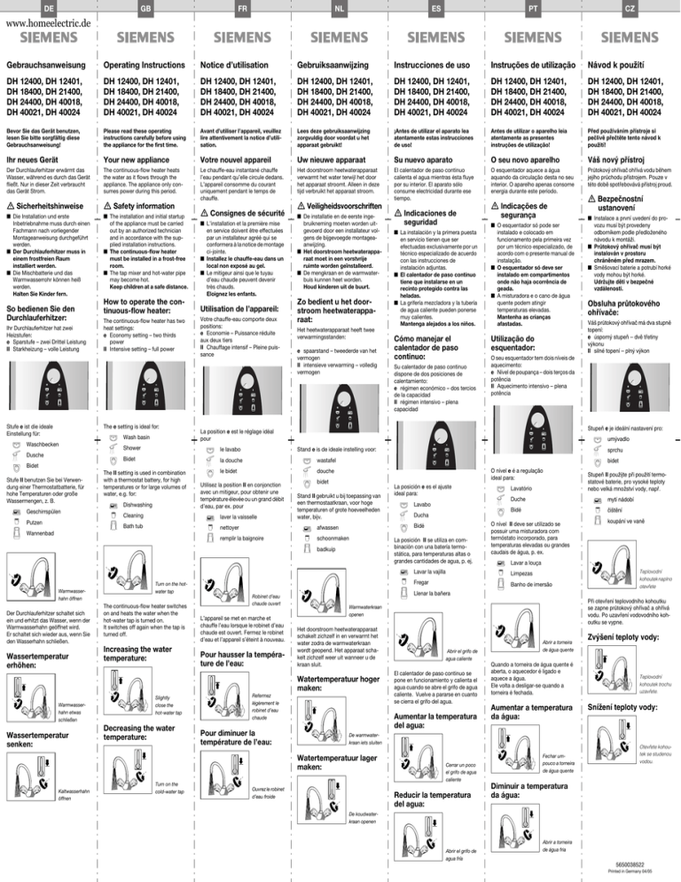 Operating Instructions Notice D Utilisation Dh Dh Dh Dh Manualzz