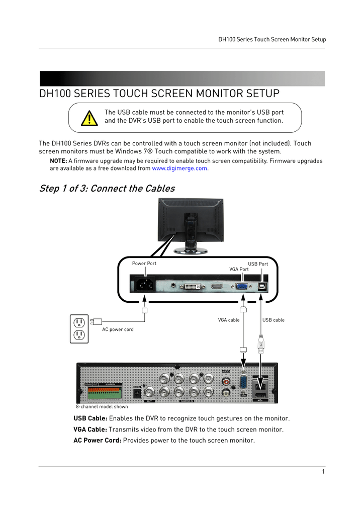 Quick Start Guide - DH100 Series Security DVR - Touchscreen | Manualzz