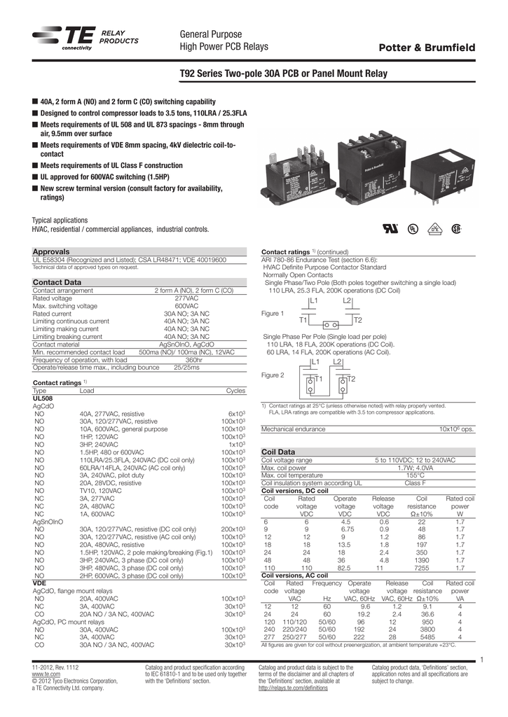 Potter & Brumfield General Purpose High Power PCB Relays | Manualzz