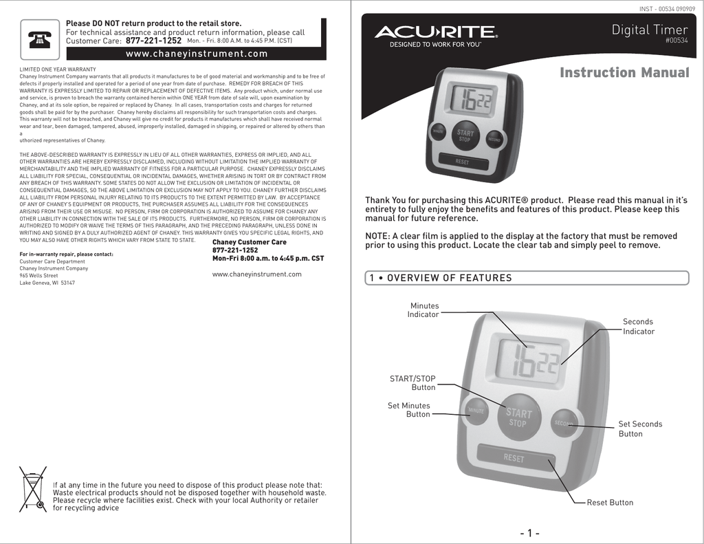 AcuRite Digital Timer 00534 Manualzz