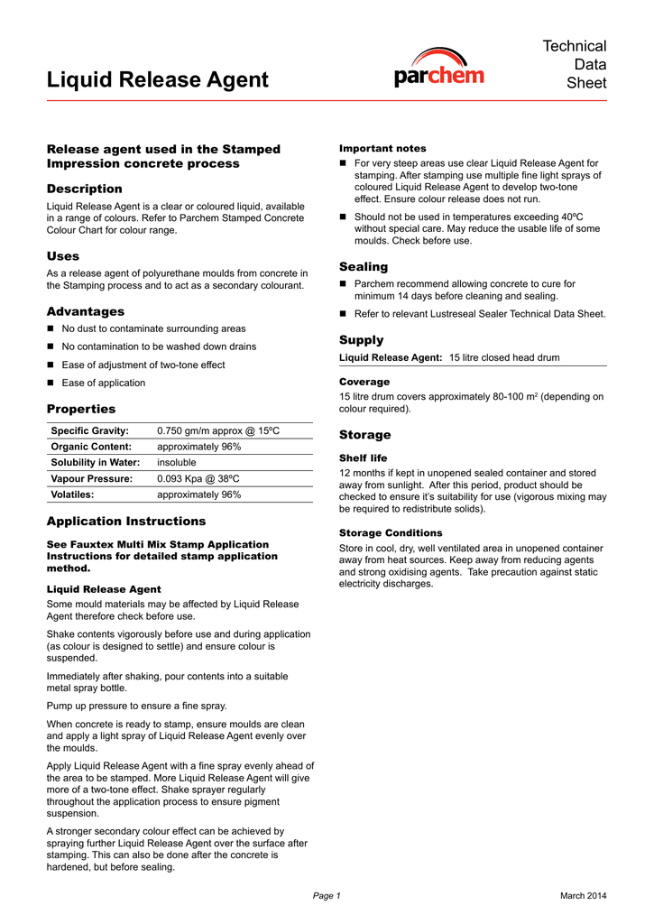 Liquid Release Agent Tds Manualzz