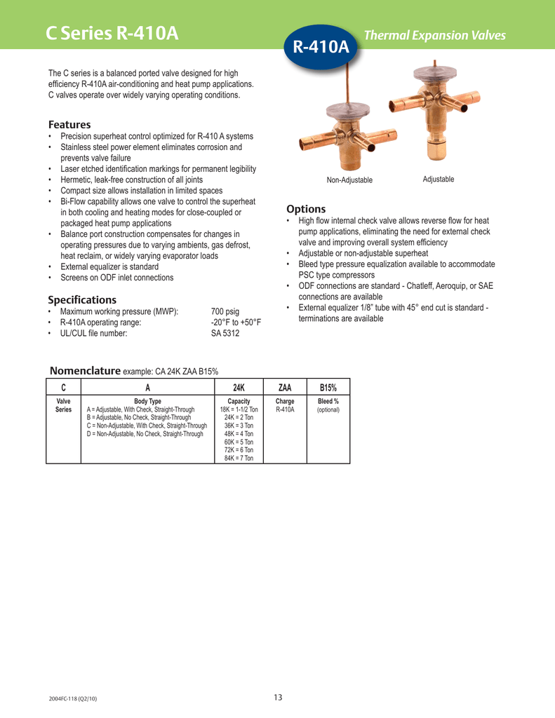 C Series R 410a R 410a Thermal Expansion Valves T Manualzz